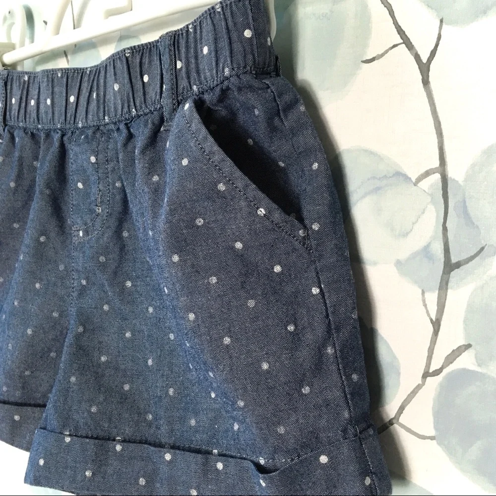 Gymboree Kids Denim Blue & White Polka Dot Cuffed Shorts 4 Pockets Belt Loops